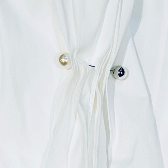 Lela Rose Button-Down Poplin Blouse Top with Pearl Brooch On Puff Sleeve Size 4 - Picture 12 of 16